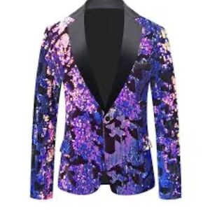 Goojixifu Slim Fit XL Blazer Shiny Sequins Classic One Button Lapel Suit Jacket